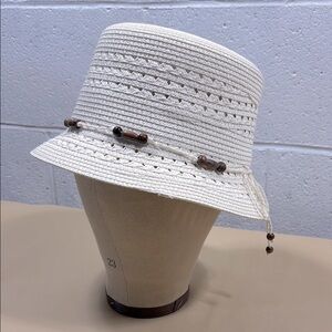 100% natural straw  Cream Bucket Hat with Bead Accents​​​